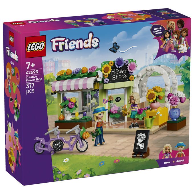 Lego 42693 Friends Negozio di Fiori Creativo Set Costruzioni 377 Pezzi 2 Minidoll Nova e Astrid da 7 Anni