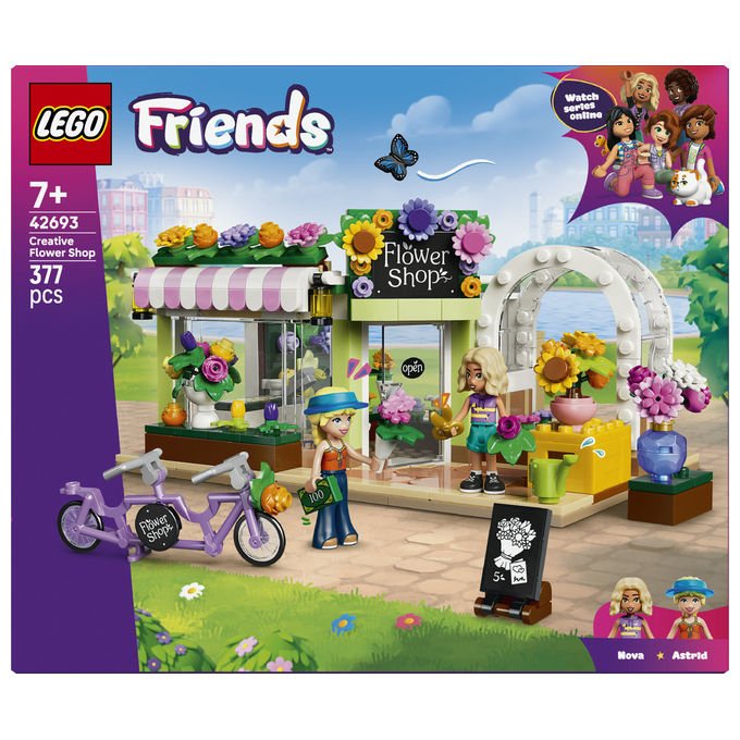 Lego 42693 Friends Negozio di Fiori Creativo Set Costruzioni 377 Pezzi 2 Minidoll Nova e Astrid da 7 Anni