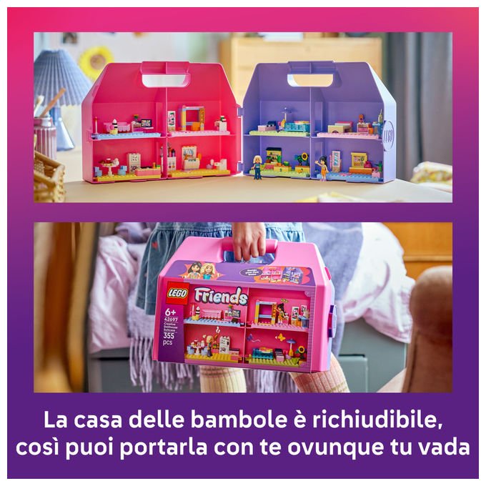 Lego 42697 Friends Valigetta Creativa Casa delle Bambole 355 pezzi 8 stanze 2 Mini Bamboline da 6 anni