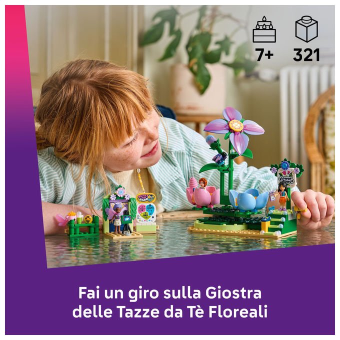 Lego 42702 Friends Giostra delle Tazze da Te' Floreali Set da Costruire 321 Pezzi 3 Mini Bamboline 7+