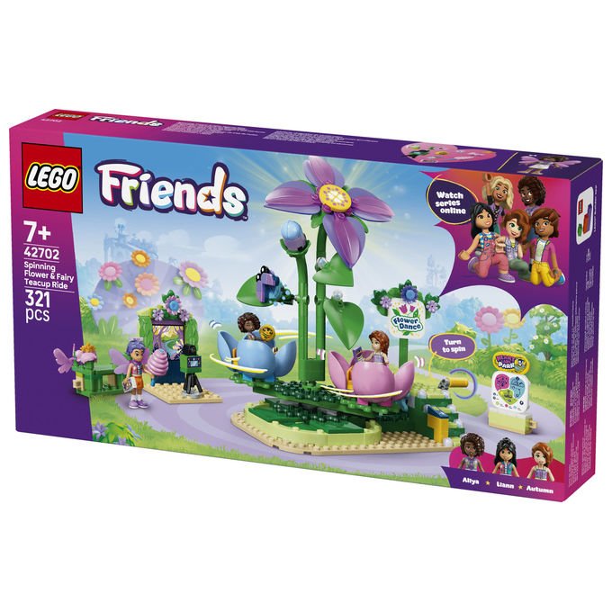 Lego 42702 Friends Giostra delle Tazze da Te' Floreali Set da Costruire 321 Pezzi 3 Mini Bamboline 7+