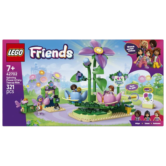 Lego 42702 Friends Giostra delle Tazze da Te' Floreali Set da Costruire 321 Pezzi 3 Mini Bamboline 7+