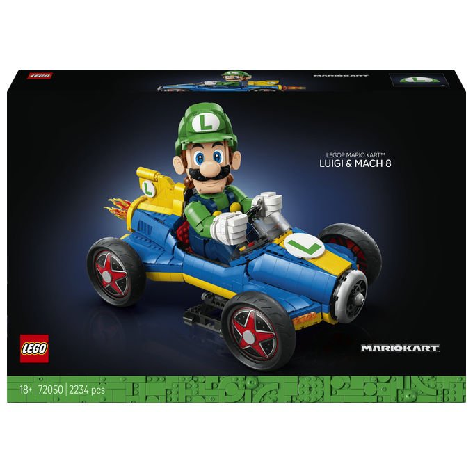 Lego 72050 Super Mario Mario Kart Luigi e Mach 8 Set da Costruzione per Adulti 2234 Pezzi 41x23x25 cm