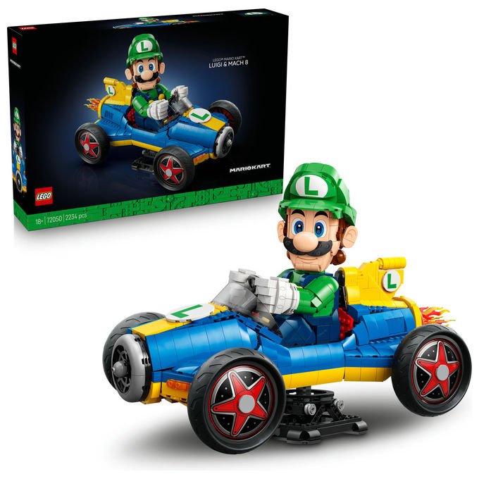 Lego 72050 Super Mario Mario Kart Luigi e Mach 8 Set da Costruzione per Adulti 2234 Pezzi 41x23x25 cm