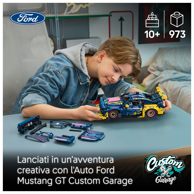 Lego 42236 Auto Ford Mustang GT Custom Garage Giocattolo con Motore V8 Sterzo HOG Parti Intercambiabili da 10+ colore Multicolore