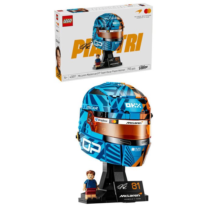 Lego 43017 Editions Casco Formula 1 Oscar Piastri McLaren Mastercard F1 Team 793 pezzi 14+ colore Papaya e Blu