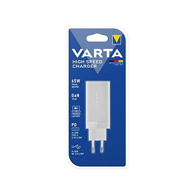 Varta Caricabatterie Rapido 65W GaN 2x Usb-C  Usb-A