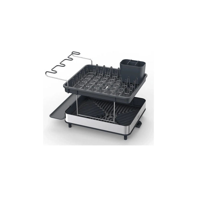 Joseph Joseph 5028420004786 Excel Scolapiatti A Due Livelli con Supporto per Calici e Sistema di Drenaggio Efficiente colore Grigio
