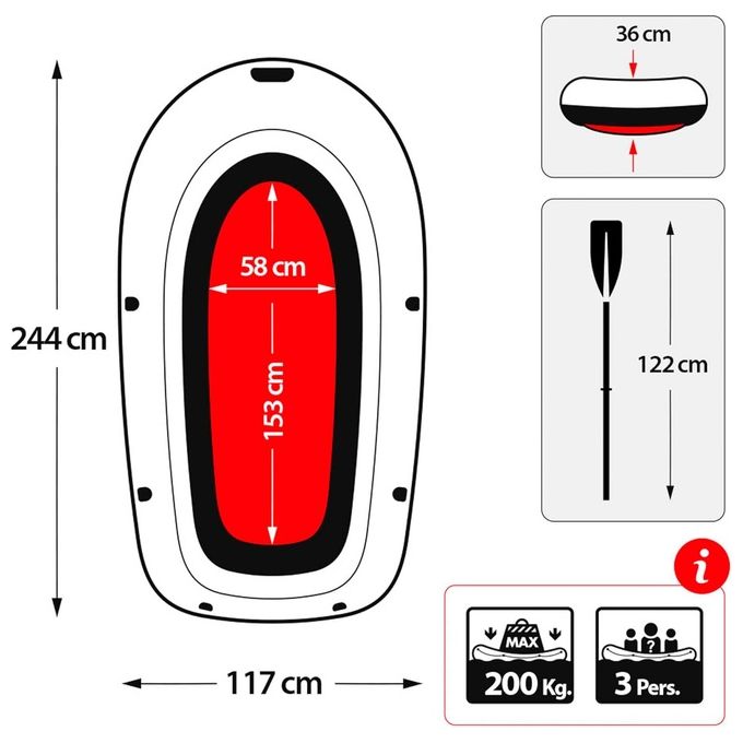 Intex Gommone Explorer Pro 200 remi e pompa inclusi Single 244x 117 x 36 cm