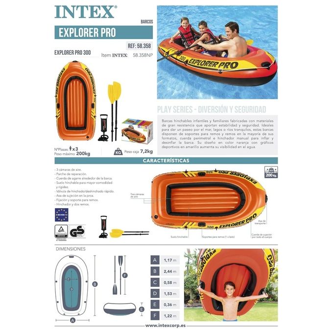 Intex Gommone Explorer Pro 200 remi e pompa inclusi Single 244x 117 x 36 cm
