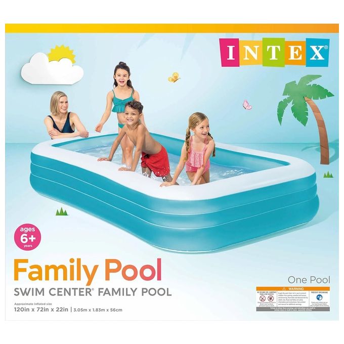 Intex 58484 Family Piscina Gonfiabile Rettangolare 3 Camere d'Aria 305x183x56 cm 1050 L colore Blu Bianco