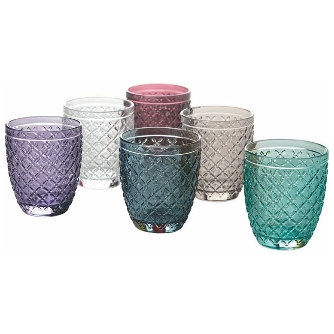 VDE TIVOLI 1996 Set 6 Bicchieri Acqua In Vetro Superficie Lavorata 350 Ml, Castle