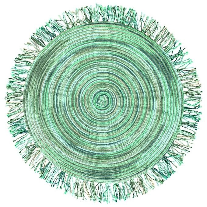Set 6 Tovagliette tonde 45 cm trama circolare con frange Greenery