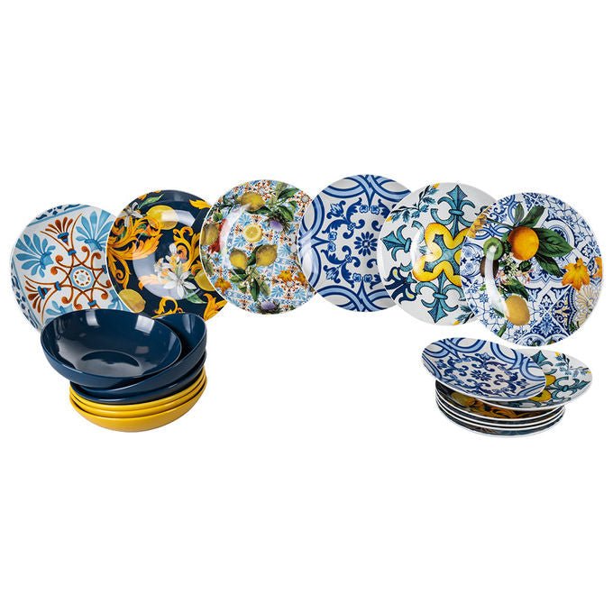VDE TIVOLI 1996 Italian Beauty Servizio Tavola 18 Pezzi In Porcellana E Gres, 6 Posti Tavola In 6 Decori