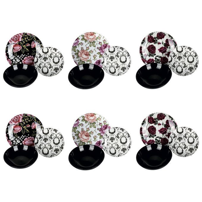 VDE TIVOLI 1996 Rose Baroque Servizio Tavola 18 Pezzi In Porcellana E Gres, 6 Posti Tavola In 3 Decori