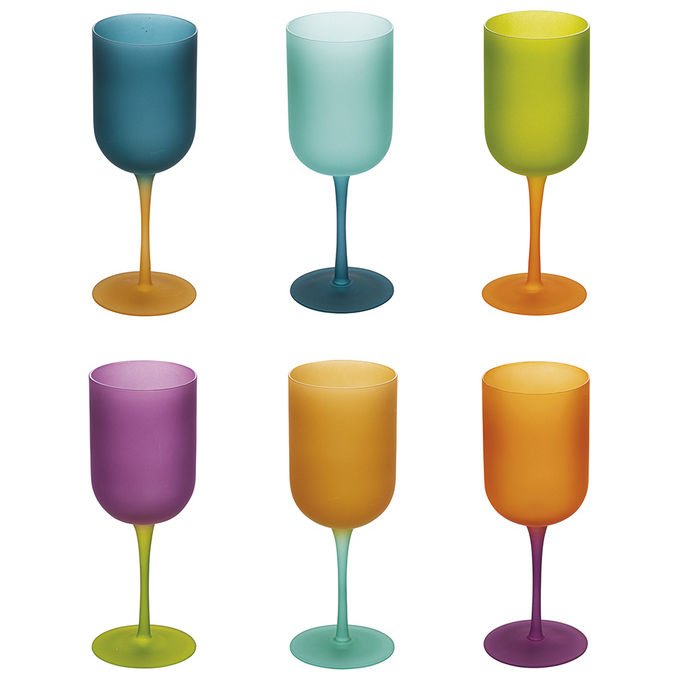 Set 6 calici 450 ml in vetro effetto frosted, Color Shock