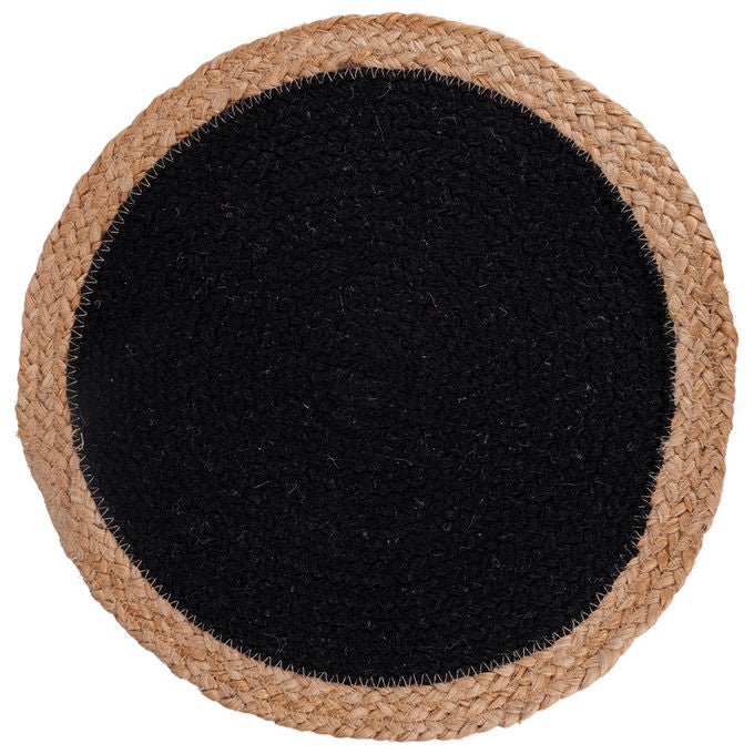 Tovaglietta tonda nera in cotone, brodo in juta  38 cm, Natural