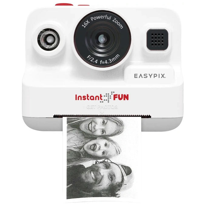 Easypix INSTANTFUN Macchina Fotografica Istantanea 12 Megapixel Stampa Termica Bianco e Nero 2.4'' 2000 mAh colore Bianco