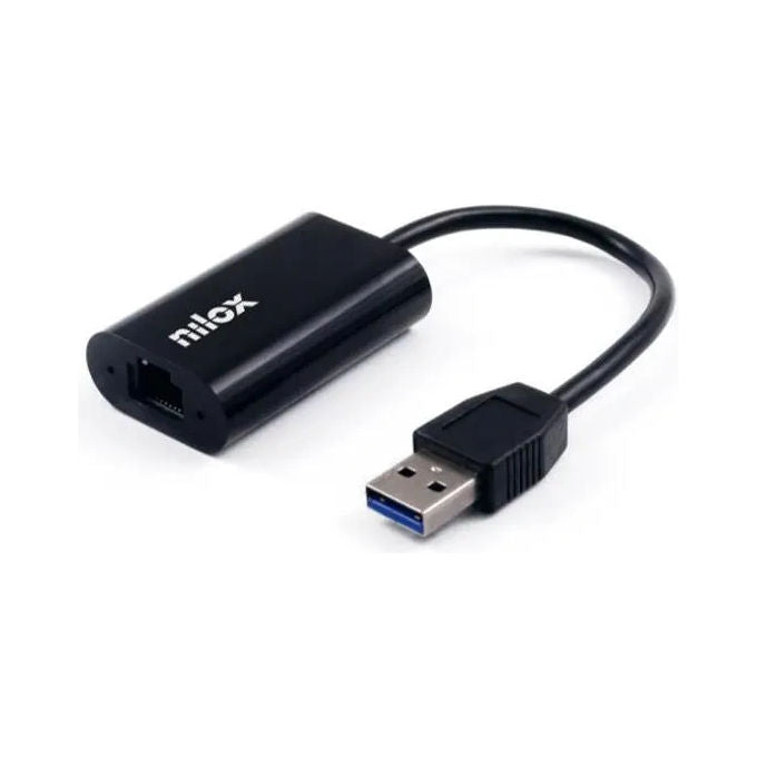 Nilox NXADAPUSBARJ45 Adattatore USB-A a RJ45 Gigabit Ethernet Velocita' fino a 1000 Mbps Compatibile con cavi CAT5e-6 colore Nero