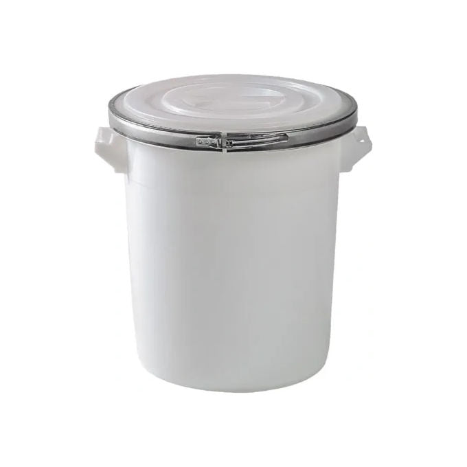 Mobil Plastic LT. 75 - Ø CM.49 Bidone in Plastica per Alimenti 75 Litri con Coperchio e Chiusura ad Anello in Acciaio Zincato colore Nero