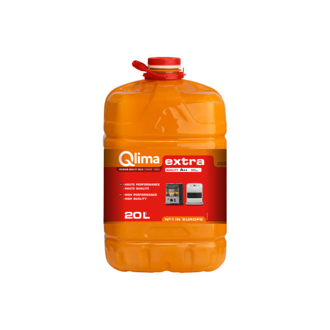 Qlima 8713508708072 Combustibile Liquido EXTRA per Stufa Universale 20lt con Basso Odore Idrocarburi Aromatici 0.3% Zolfo 0.0001% Punto Infiammabilita' 65°C Tanica PET Riciclabile al 100% con Chiusura a Prova di Bambino colore Nero