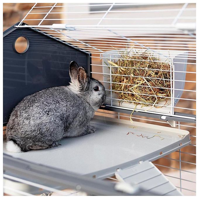 Ferplast Gabbia per Conigli Gabbia per Piccoli Animali BARN 100 DOUBLE, 3 Piani, Tetto Apribile, Accessori e Adesivi Inclusi