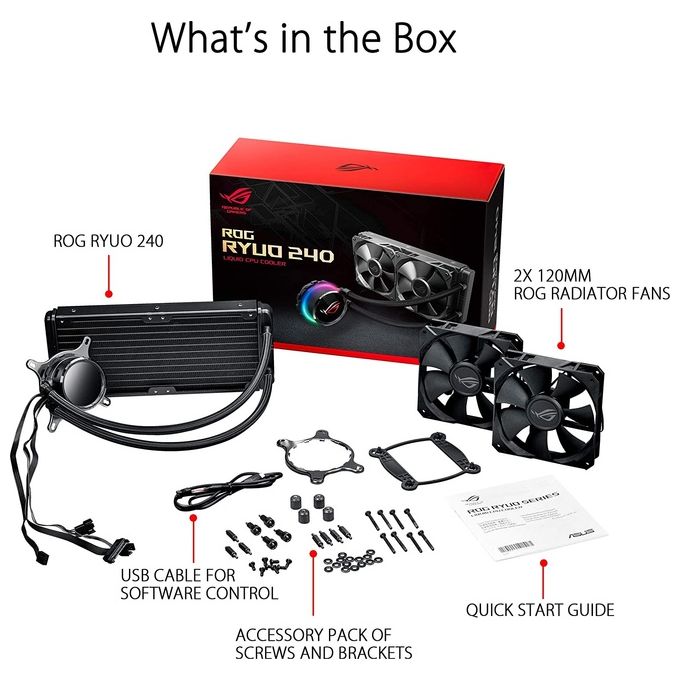 ASUS ROG RYUO 240 Sistema di Raffreddamento per CPU All-In-One Liquid, Display OLED, Aura Sync RGB, 2 Ventole di Raffreddamento da 120 mm, Nero