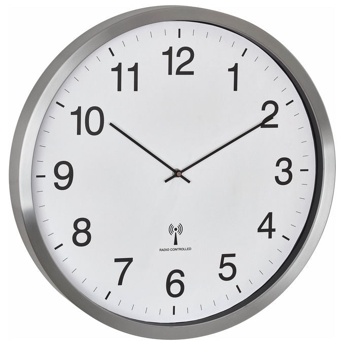 TFA Dostmann 60.3548.02 Orologio da Parete Radiocontrollato Analogico XXL con Cornice in Alluminio e Vetro colore Bianco Argento