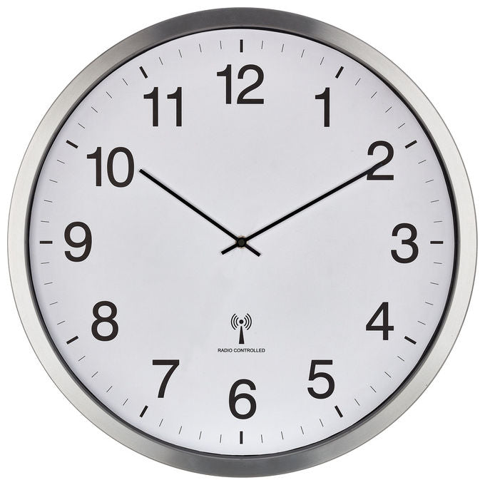 TFA Dostmann 60.3548.02 Orologio da Parete Radiocontrollato Analogico XXL con Cornice in Alluminio e Vetro colore Bianco Argento