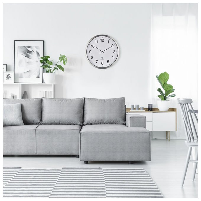 TFA Dostmann 60.3548.02 Orologio da Parete Radiocontrollato Analogico XXL con Cornice in Alluminio e Vetro colore Bianco Argento