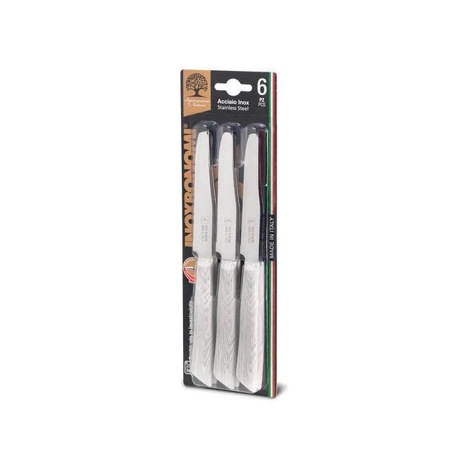 Coltellerie Inox Bonomi Set 6 Coltelli da Tavola 11cm Legno Bianco