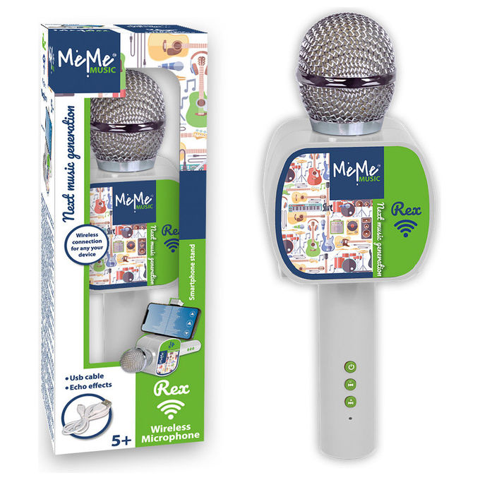 MeMe Music NXT60156 Rex Microfono Karaoke Giocattolo Wireless con Altoparlante Effetto Eco Supporto Smartphone autonomia 3-4 ore eta' 5+