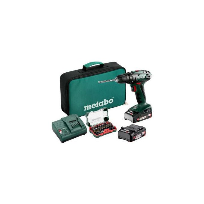 Metabo 602207930 BS 18 Trapano Avvitatore a Batteria 18 V 2x2 Ah 1600 rpm Mandrino 1 10 mm Luce Integrata colore Nero Verde