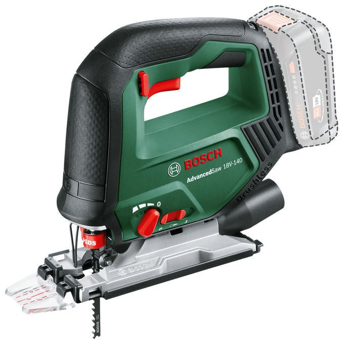 Bosch 0603013000 AdvancedSaw 18V-140 Seghetto Elettrico a Batteria 18 V Capacita' di Taglio 140 mm in Legno colore Verde Nero