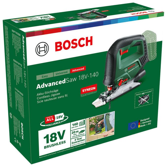 Bosch 0603013000 AdvancedSaw 18V-140 Seghetto Elettrico a Batteria 18 V Capacita' di Taglio 140 mm in Legno colore Verde Nero