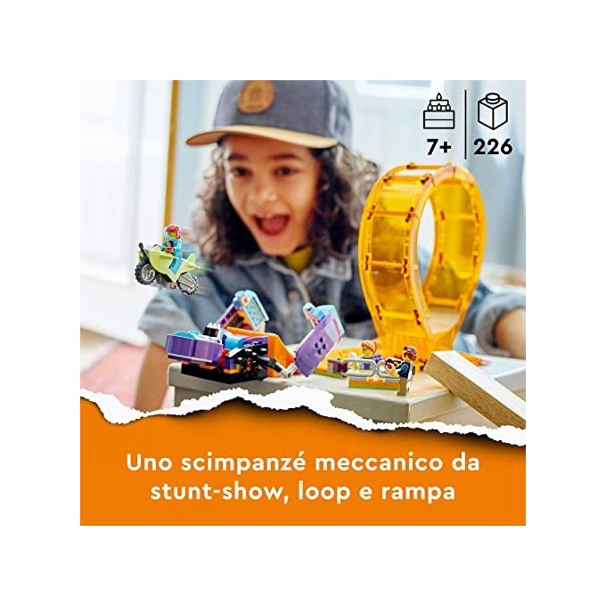 LEGO 60338 City Stuntz Giro della Morte dello Scimpanzé Set da Costruzione con Moto Carica e Vai Minifigure e Scimpanzé Meccanico colore Multicolore