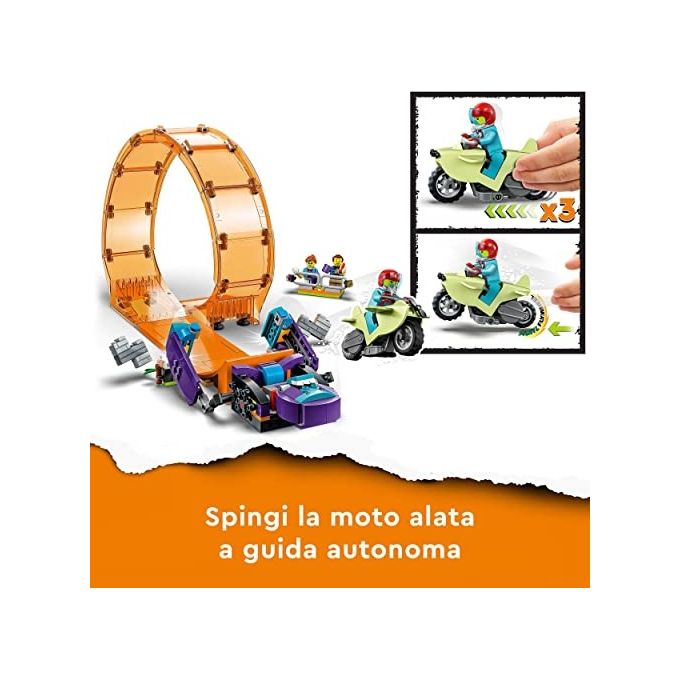 LEGO 60338 City Stuntz Giro della Morte dello Scimpanzé Set da Costruzione con Moto Carica e Vai Minifigure e Scimpanzé Meccanico colore Multicolore