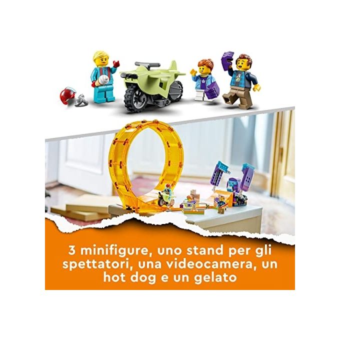 LEGO 60338 City Stuntz Giro della Morte dello Scimpanzé Set da Costruzione con Moto Carica e Vai Minifigure e Scimpanzé Meccanico colore Multicolore