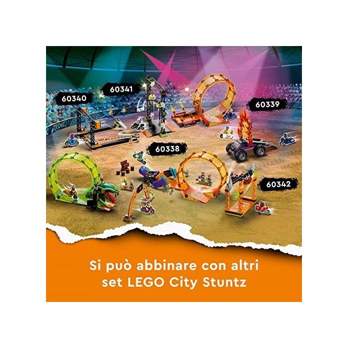 LEGO 60338 City Stuntz Giro della Morte dello Scimpanzé Set da Costruzione con Moto Carica e Vai Minifigure e Scimpanzé Meccanico colore Multicolore