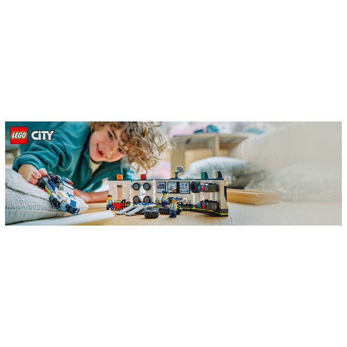 Lego city officina delle auto della polizia 60457, 489 pezzi, 4 minifigure, garage modulare, eta' 6+