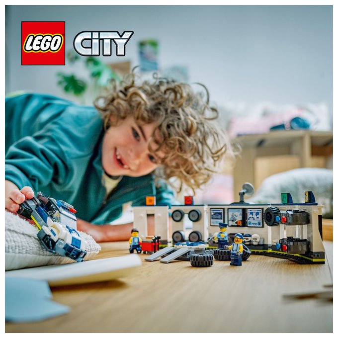 Lego city officina delle auto della polizia 60457, 489 pezzi, 4 minifigure, garage modulare, eta' 6+