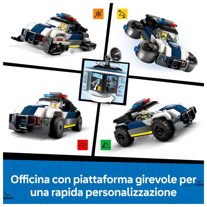 Lego city officina delle auto della polizia 60457, 489 pezzi, 4 minifigure, garage modulare, eta' 6+