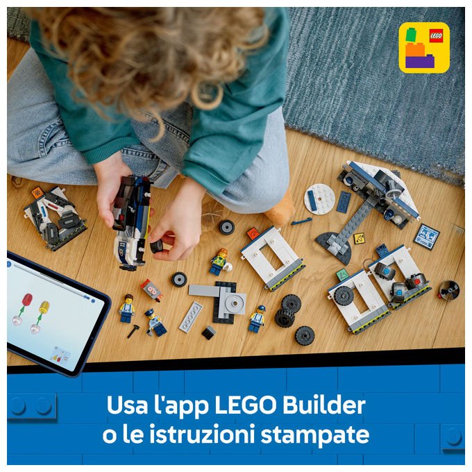 Lego city officina delle auto della polizia 60457, 489 pezzi, 4 minifigure, garage modulare, eta' 6+