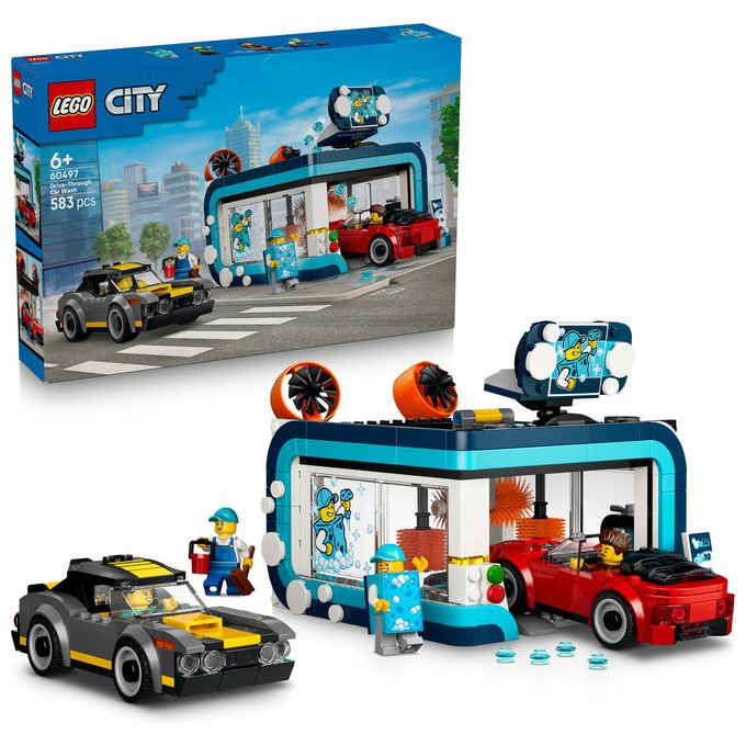 Lego 60497 City Autolavaggio Drive-In Set Costruzioni 583 Pezzi 4 Minifigure 2 Macchine Giocattolo da 6 Anni