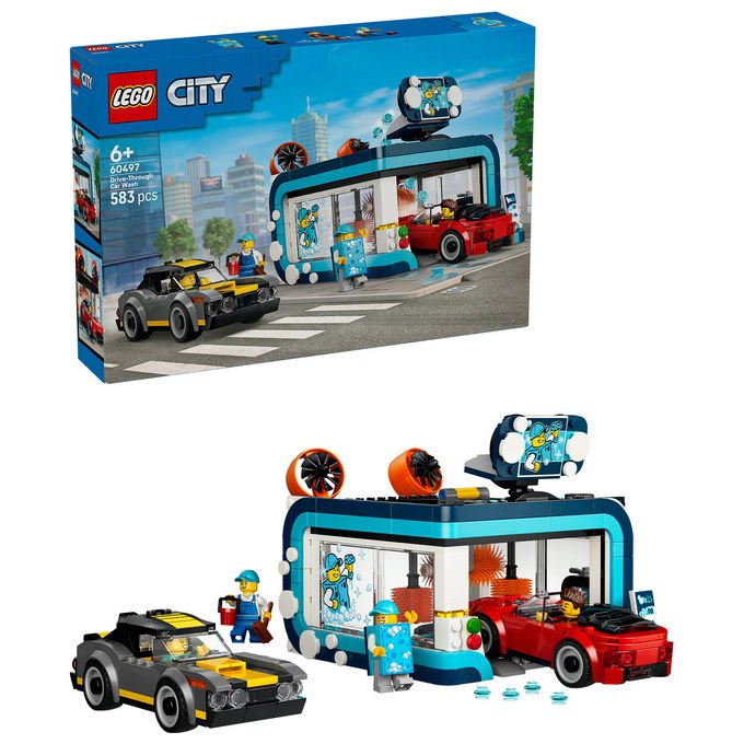 Lego 60497 City Autolavaggio Drive-In Set Costruzioni 583 Pezzi 4 Minifigure 2 Macchine Giocattolo da 6 Anni