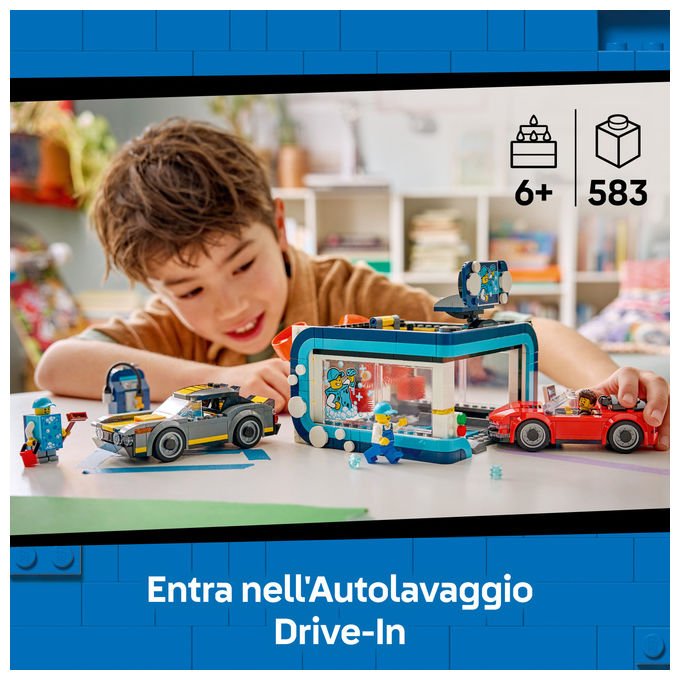 Lego 60497 City Autolavaggio Drive-In Set Costruzioni 583 Pezzi 4 Minifigure 2 Macchine Giocattolo da 6 Anni