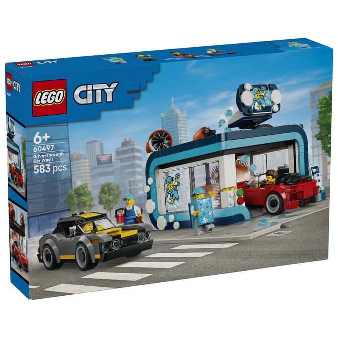 Lego 60497 City Autolavaggio Drive-In Set Costruzioni 583 Pezzi 4 Minifigure 2 Macchine Giocattolo da 6 Anni