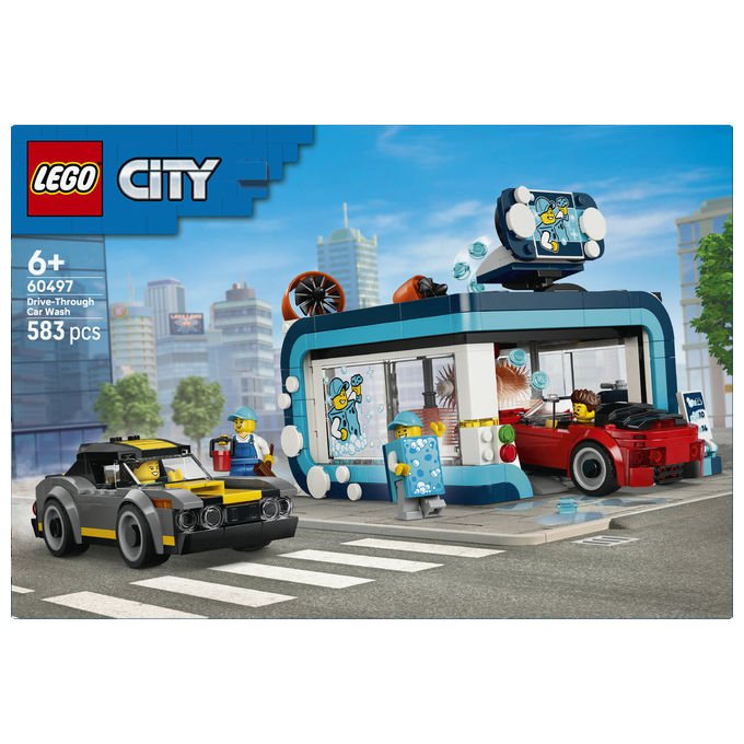 Lego 60497 City Autolavaggio Drive-In Set Costruzioni 583 Pezzi 4 Minifigure 2 Macchine Giocattolo da 6 Anni