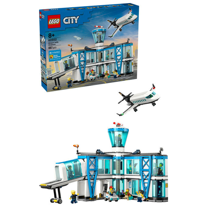 Lego 60502 City Aeroporto con Aereo Set da Costruzione 887 Pezzi 9 Minifigure 8+