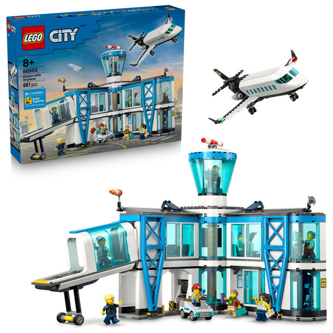 Lego 60502 City Aeroporto con Aereo Set da Costruzione 887 Pezzi 9 Minifigure 8+